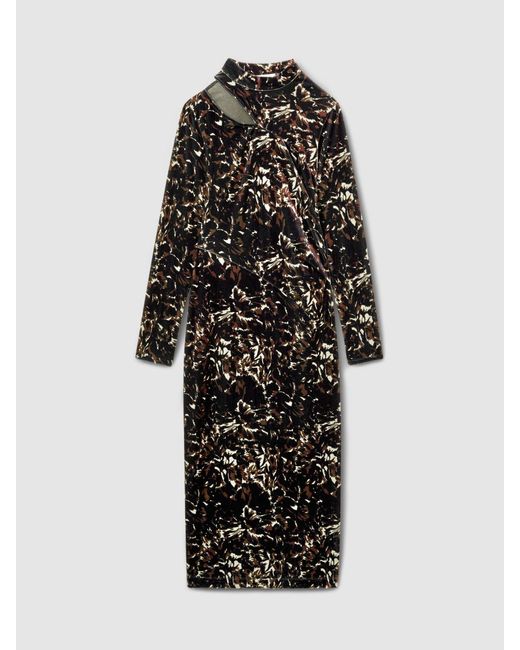 Reiss Black Abstract Print Midi Dress