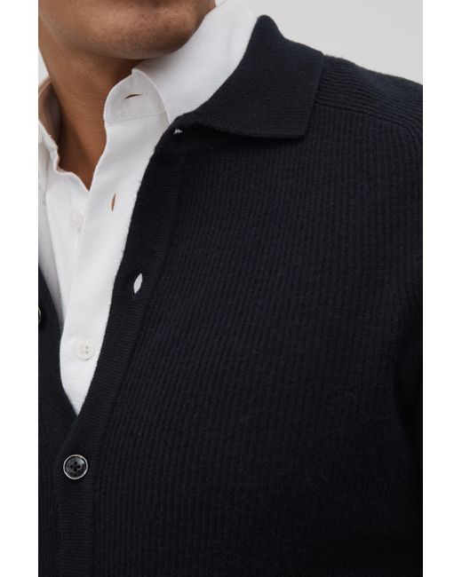 Reiss Blue Kiedler - Navy Ribbed Wool Cardigan for men