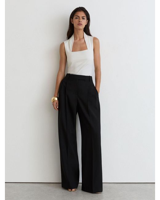 Reiss White Square-Neck Ruched Sleeveless Top