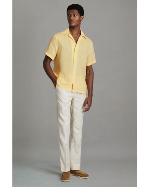 Reiss Natural Beldi - Melon Relaxed Linen Cuban Collar Shirt for men