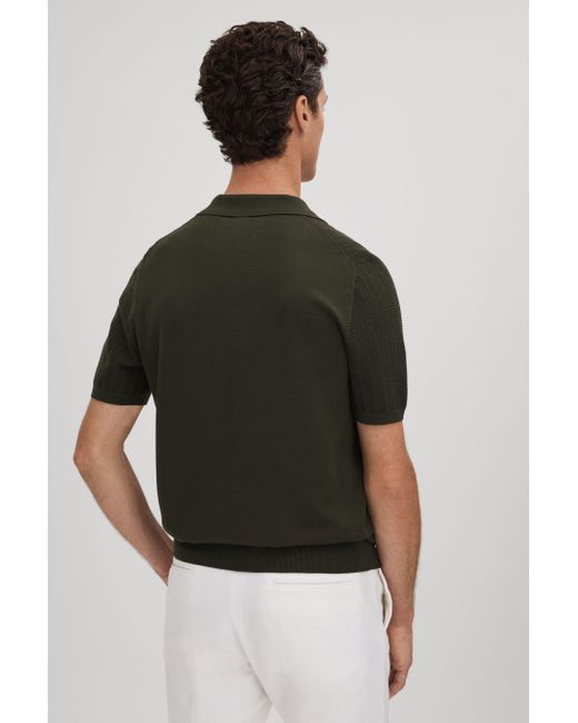 Reiss Black Mickey - Hunting Green Textured Modal Blend Open Collar Shirt, Xl for men