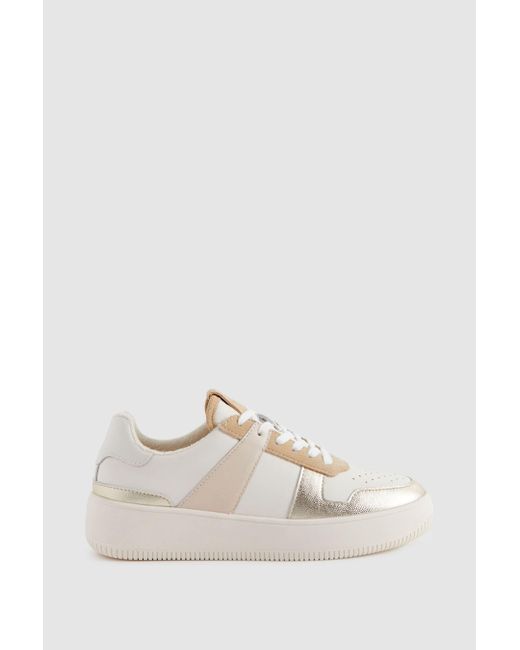 Reiss Aira - White/gold Mid Top Leather Trainers