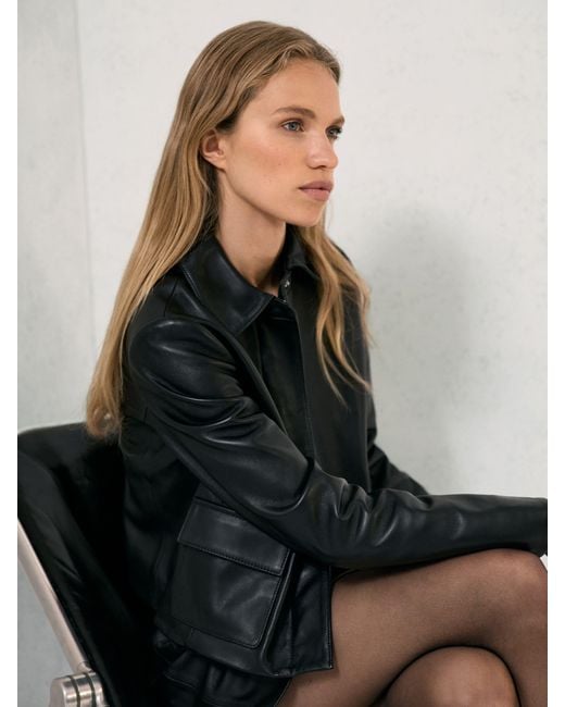 Reiss Drew - Black Collared Leather Jacket, Us 2