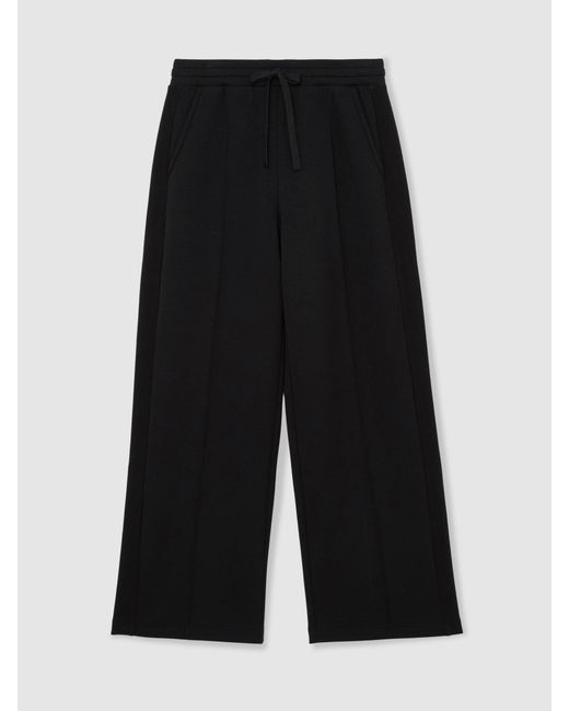 Reiss Black Petite Premium Interlock Wide-Leg Joggers