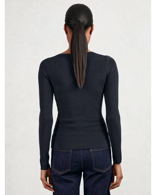 Reiss Blue Chain-Detail Keyhole Knit Top