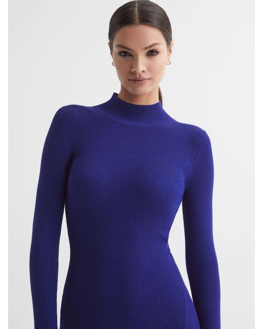 reiss blue bodycon dress Reiss Women's Blue Chrissy Knitted Bodycon Midi Dress, Dark