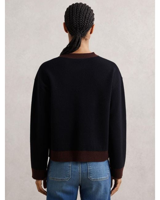 Reiss Blue Burgundy & Wool-Cashmere Tipped Cardigan