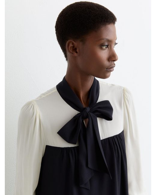 Reiss Blue Tie-Neck Contrast Shift Dress
