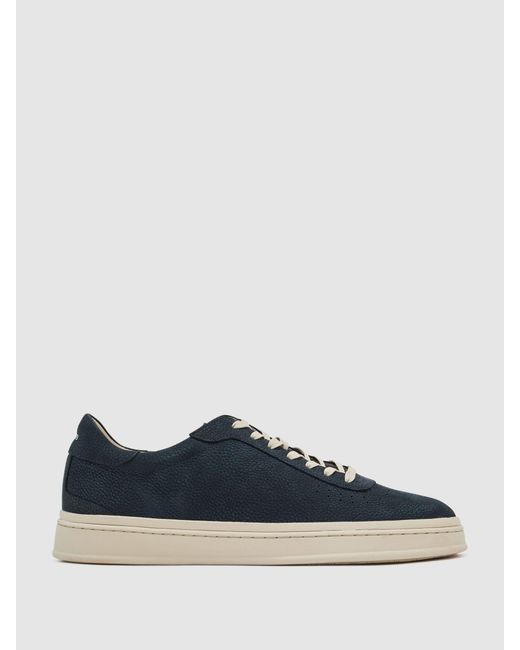 Reiss Blue Nubuck Leather Perforated-Detail Trainers for men