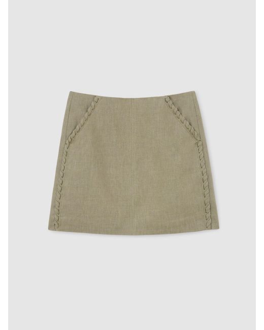 Reiss Women's Natural Linen Whipstitch Mini Skirt
