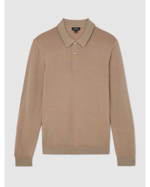 Reiss Natural Pigment-Dyed Merino Wool Long-Sleeve Polo for men