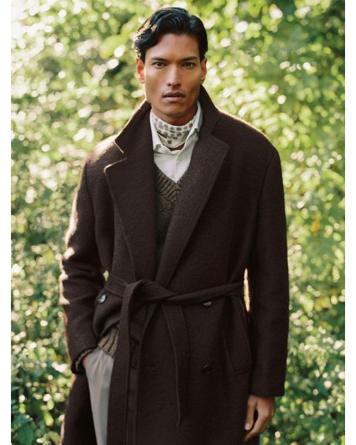 Reiss Black Bouclé Double-Breasted Overcoat Wool-Blend for men