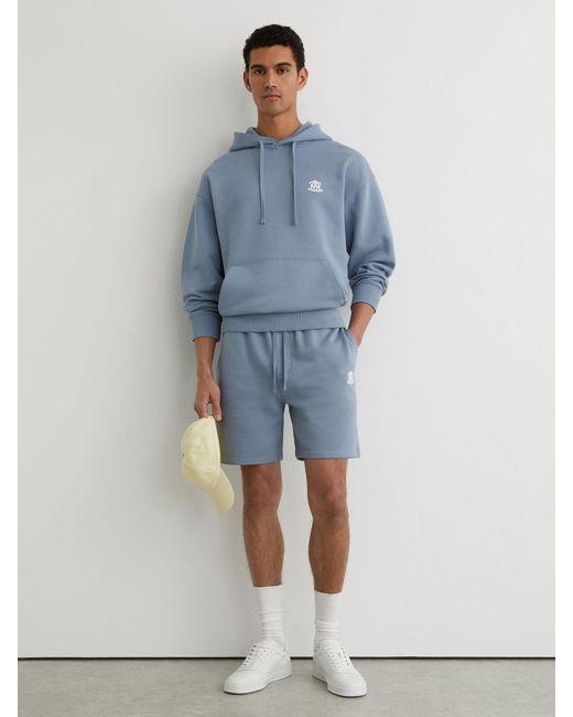 Reiss Blue Monogram Embroidered Relaxed Hoodie for men