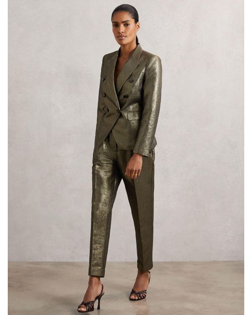 Reiss Green Sienna Double-Breasted Metallic Suit Blazer With Cotton