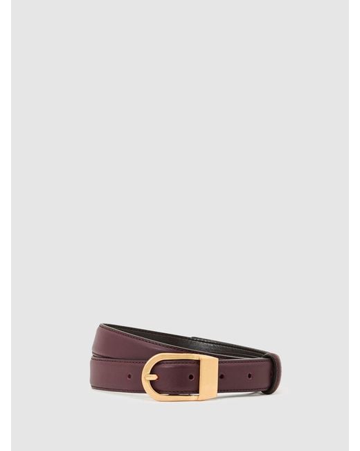 Reiss White Hazel - Burgundy Leather Curved-buckle Belt, L (us 12-14)