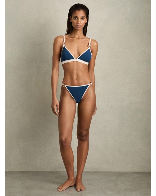 Reiss Natural Bianca - Blue/white Contrast-trim Bikini Bottoms, Us 12