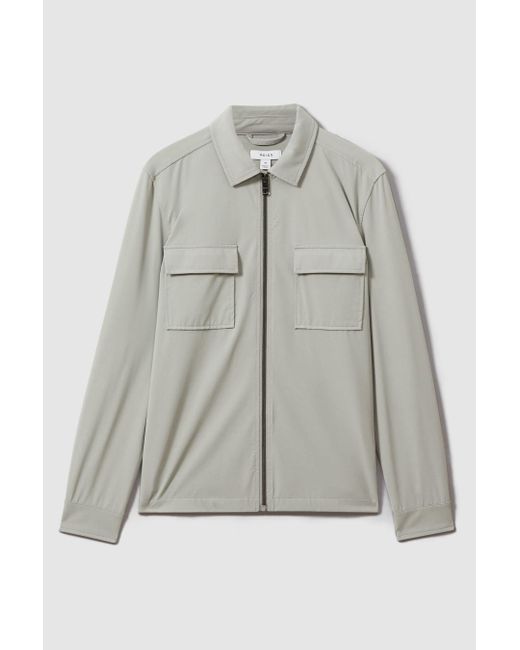 Reiss Gray Hylo - Light Sage Green Technical Zip-through Jacket, M for men