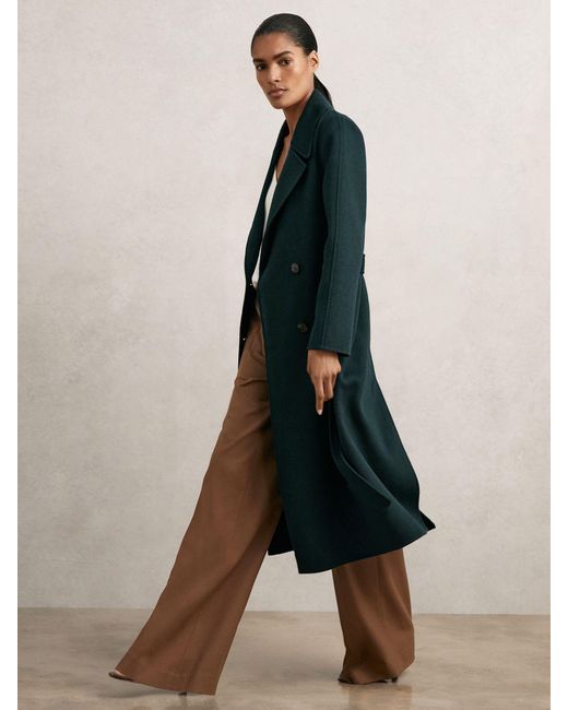 Reiss Rene - Green Double-breasted Blindseam Coat Wool-blend, Us 2