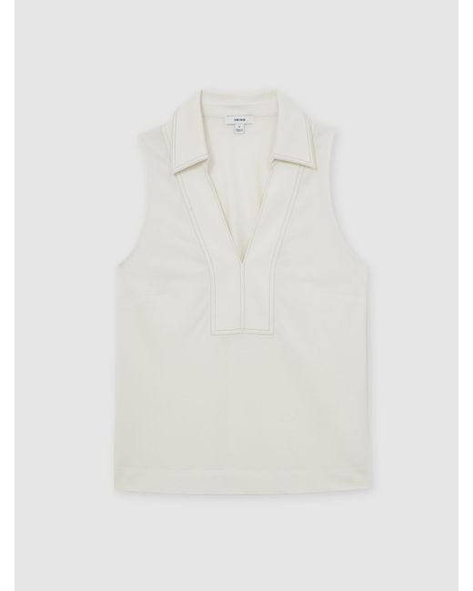 Reiss Natural Neutral Cotton-Blend Collared Sleeveless Top