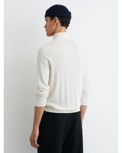 Reiss Findlay - Snow White Wool Wide-rib Half-zip Jumper, M for men