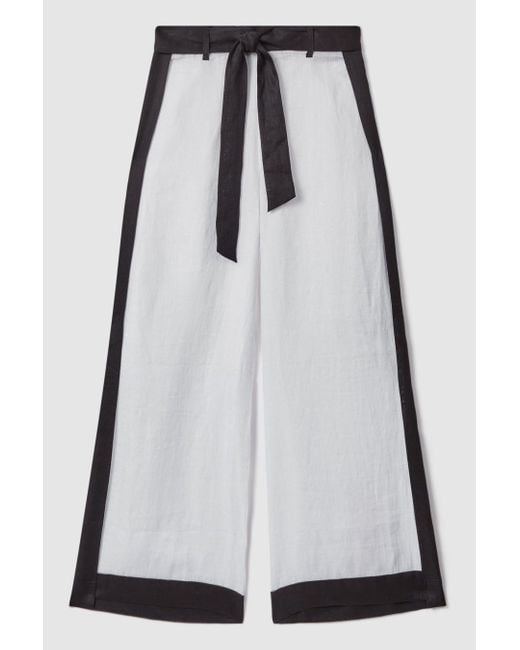 Reiss Gray Harlow - White/navy Linen Side Split Trousers
