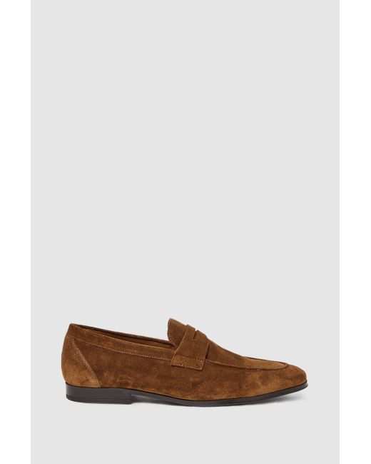 Reiss Brown Bray - Tan Suede Slip On Loafers for men