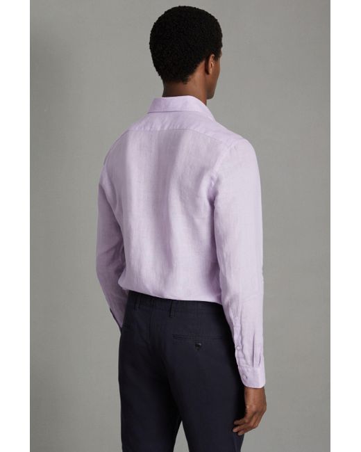 Reiss Purple Ruban - Orchid Linen Button-through Shirt for men
