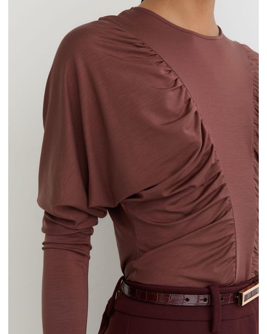 Reiss Red Ruched Jersey Long-Sleeve Top