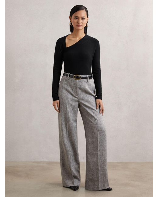 Reiss Zoie - Black Wool-blend Asymmetric Knit Top, L (us 12-14)