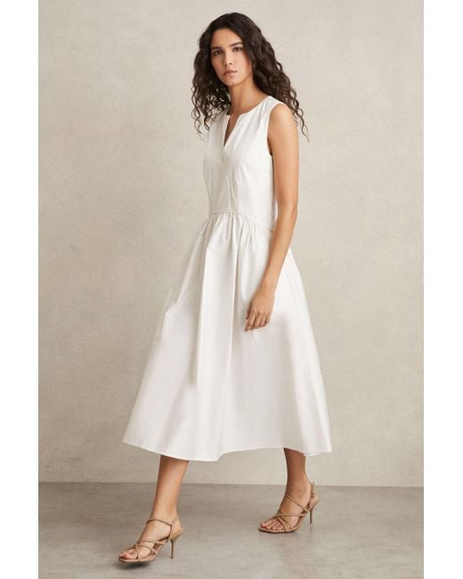 Reiss Natural Cotton Corset Midi Dress