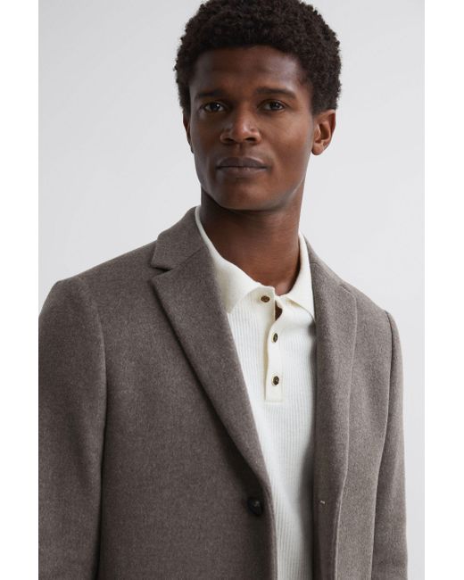 Reiss Multicolor Gable - Mouse Melange Wool Blend Single Breasted Epsom Overcoat for men