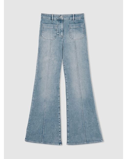 Reiss Blue Sakura Petite Patch-Pocket Flared Jeans