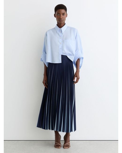 Reiss Serena - Navy/pale Blue Contrast Pleated Midi Skirt, Us 8