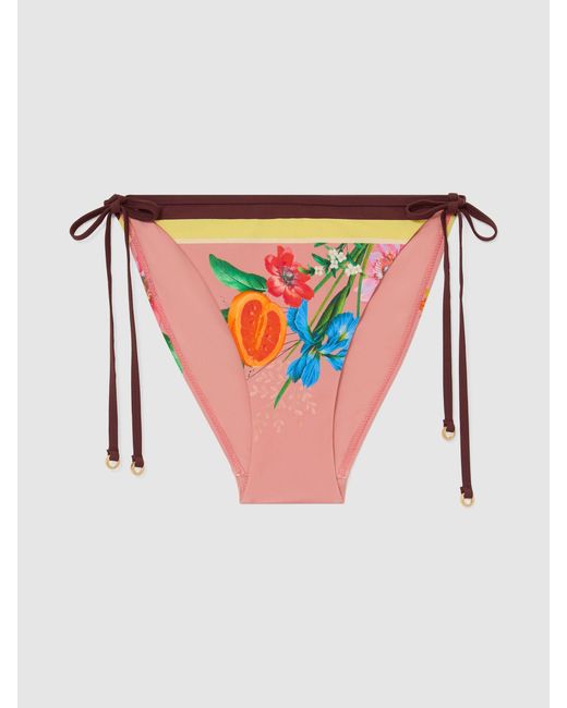 Reiss White Tina - Pink Floral-print Side-tie Bikini Bottoms, Us 12