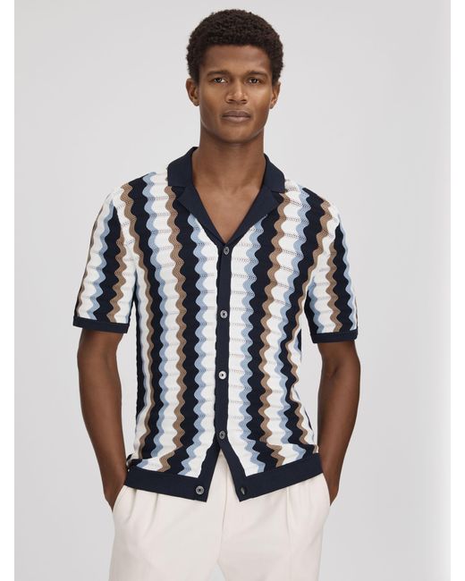 Reiss Black Knitted Cuban Collar Shirt for men
