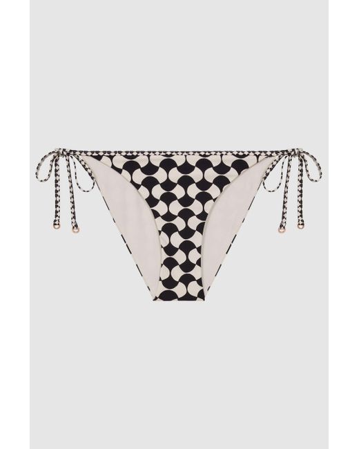 Reiss Multicolor Thia - White/black Printed Side Tie Bikini Bottoms