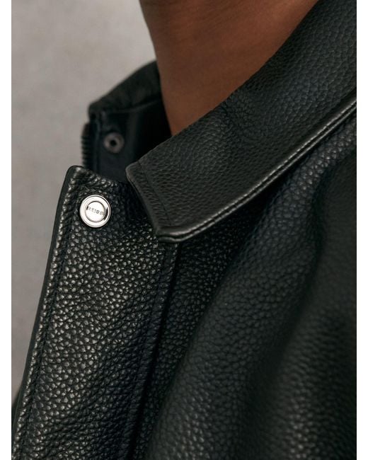 Reiss Black Grained Leather Zip Through Jacket for men
