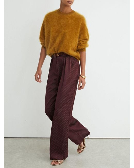 Reiss Multicolor Tilly - Burgundy Red Petite Jacquard Wide-leg Pleated Trousers, Us 10