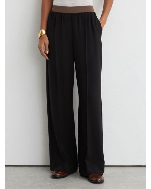 Reiss Natural Wilde - Black Wide-leg Elasticated-waist Trousers, Us 8 R