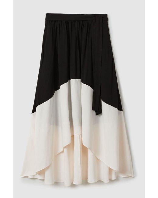 Reiss Emma - Black/cream Colourblock Midi Skirt