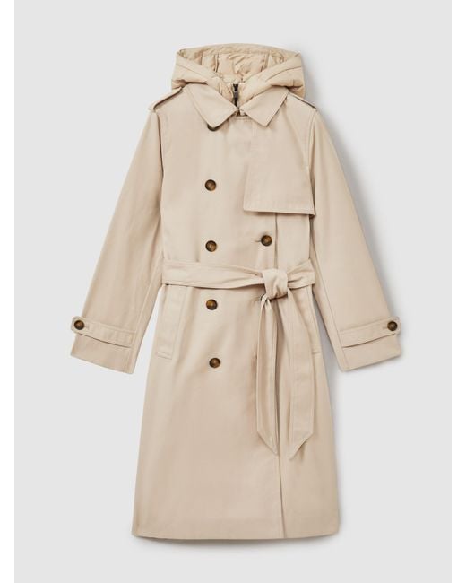 Reiss Natural Azura Stone Hooded Insert Trench Coat