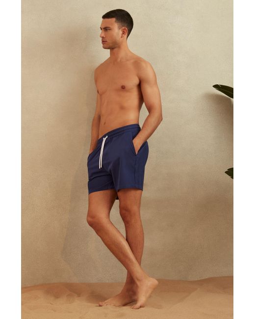 Reiss Shore - Lapis Blue Plain Drawstring Waist Swim Shorts for men