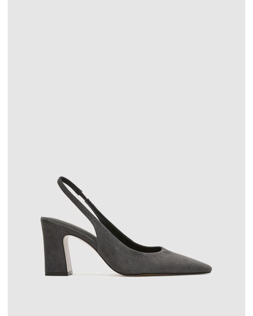 Reiss Gray Leather Slingback Court Shoes