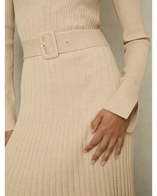 Reiss Natural Ribbed Belted Midi Dress