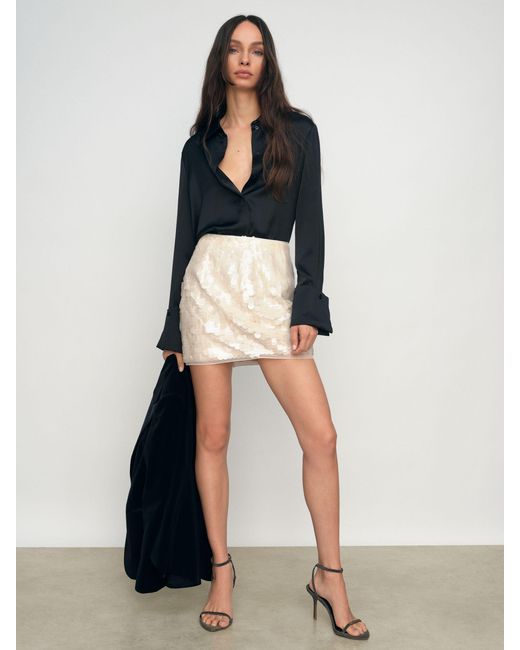Reiss White Sequin Mini Skirt