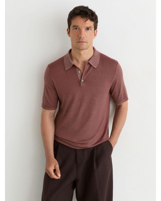 Reiss Brown Pigment-Dyed Merino Wool Polo Jumper for men