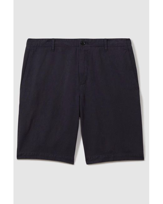 Reiss Gray Ezra - Navy Cotton Blend Internal Drawstring Shorts for men