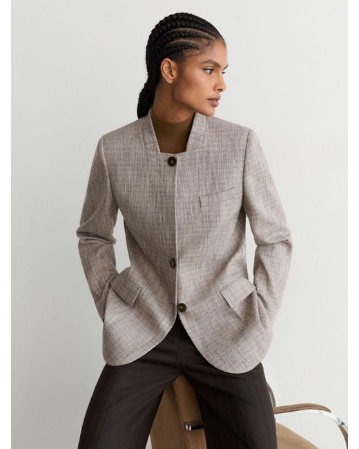 Reiss Natural Wool-Blend Collarless Blazer
