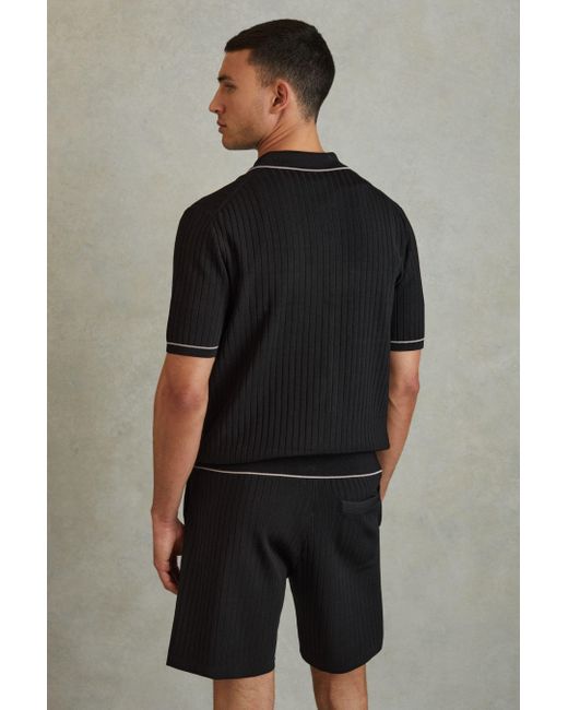 Reiss Brown Christophe - Black Ribbed Dual Zip-front Shirt for men