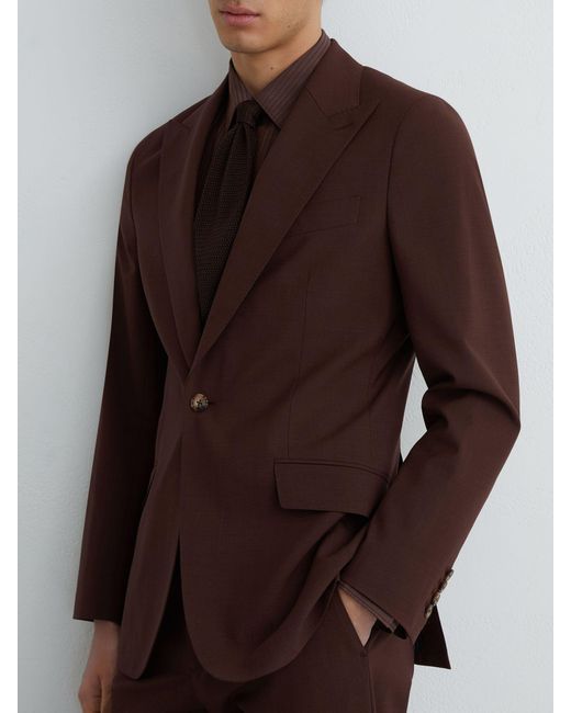 Reiss Mineral - Chocolate Brown Classic Fit Wool-blend Single-breasted Suit Blazer, 40 for men